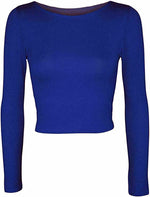 Load image into Gallery viewer, Womens Crop Long Sleeve T Shirt Ladies Short Plain Basic Round Neck Shirts Top 8-14
