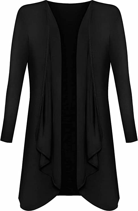 Womens Ladies Plain Draped Open Waterfall Boyfriend Cardigan Asymmetric Irregular Hanky Hem Long Sleeve Cardi Top Loose Baggy Jacket Blazer