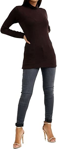 Ladies Polo Roll Neck Long Sleeve Turtle Neck Plain Jumpers for Women Top Womens Ladies New Plain Turtle Polo Roll Neck Long Sleeve Stretch Jumper T-Shirt Tee Top 8-14