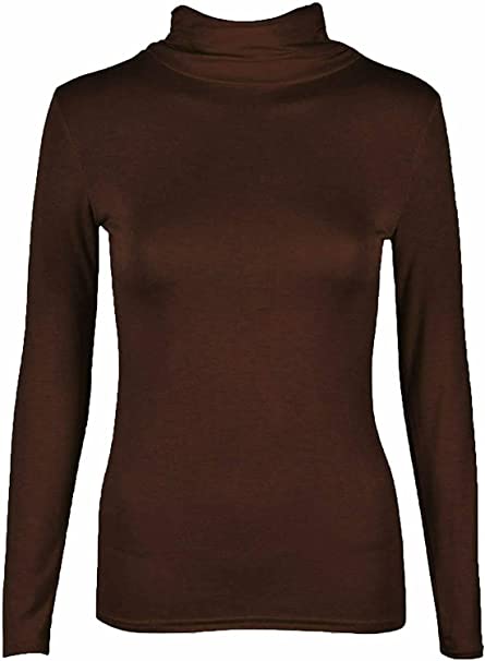 Ladies Polo Roll Neck Long Sleeve Turtle Neck Plain Jumpers for Women Top Womens Ladies New Plain Turtle Polo Roll Neck Long Sleeve Stretch Jumper T-Shirt Tee Top 8-14