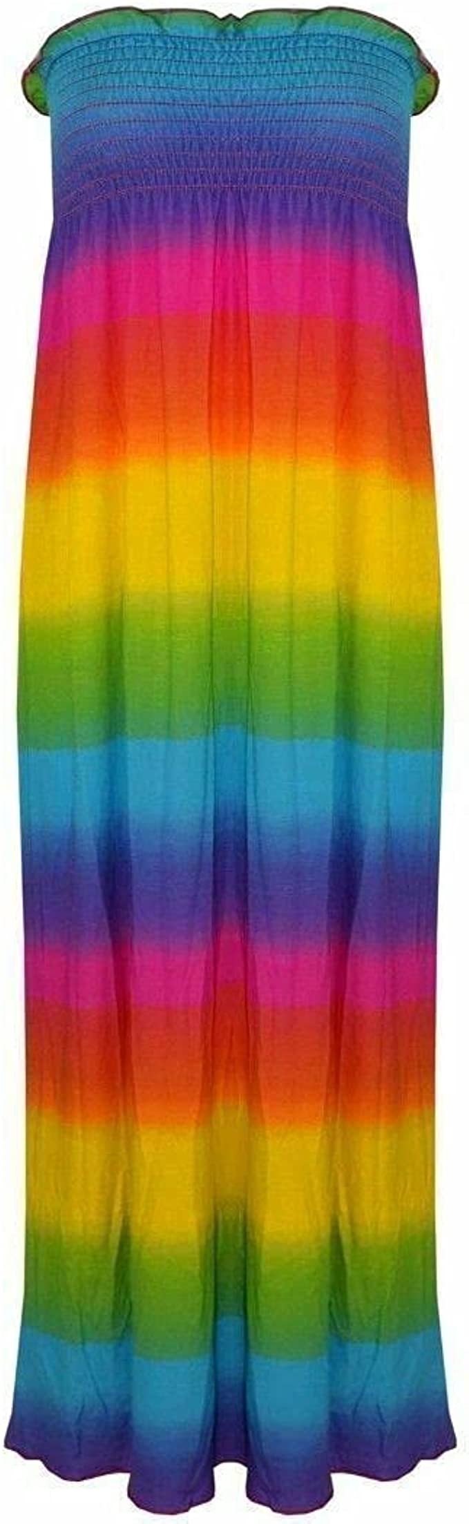 Plus Size Womens Printed Bandeau Strapless Shirred Ladies Long Maxi Dress