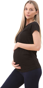 Load image into Gallery viewer, Ladies Maternity Plain Top Pregnancy T-Shirt Side Ruched Crew Neck Short Sleeve Tees for Pregnant Women
