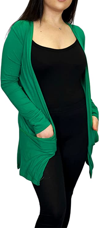 Ladies Long Sleeve Pocket Cardigan Womens Top Sizes 8-14