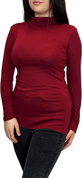 Ladies Polo Roll Neck Long Sleeve Turtle Neck Plain Jumpers for Women Top Womens Ladies New Plain Turtle Polo Roll Neck Long Sleeve Stretch Jumper T-Shirt Tee Top 8-14