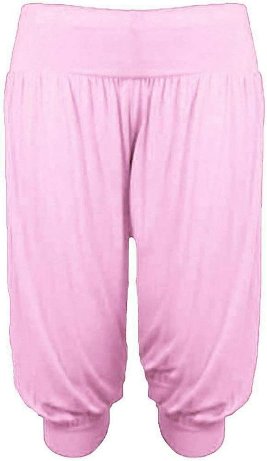 Ladies Plus Size Ali Baba Baggy Stretch Fit Shorts Womens Plain Cropped Harem Trouser Pants 8-26