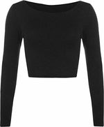 Load image into Gallery viewer, Womens Crop Long Sleeve T Shirt Ladies Short Plain Basic Round Neck Shirts Top 8-14

