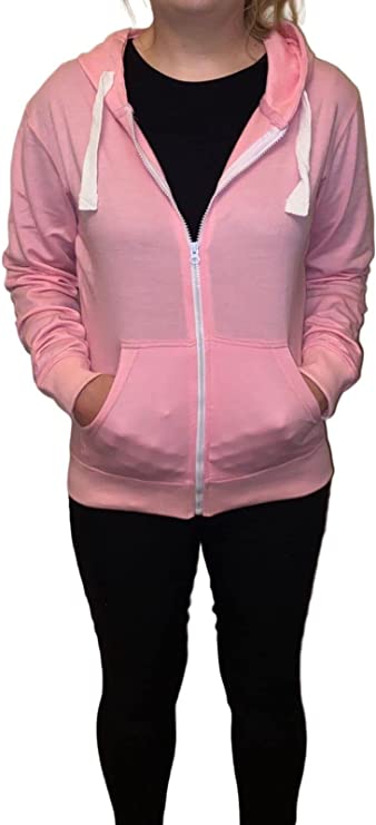 Ladies Plain Colour Hoodie Womens Fleece Hooded Top Zip Zipper Hoodie Sweatshirt Available in 22 Colours Plus Sizes Small-XL