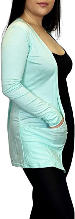 Ladies Long Sleeve Pocket Cardigan Womens Top Sizes 8-14