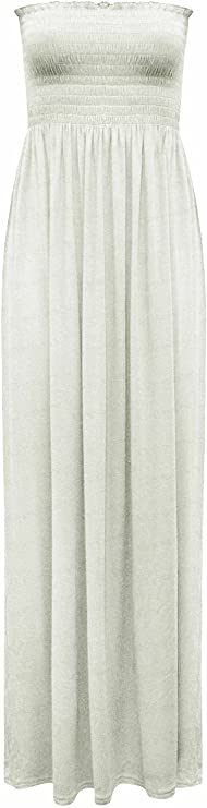 Plus Size Womens Printed Bandeau Strapless Shirred Ladies Long Maxi Dress