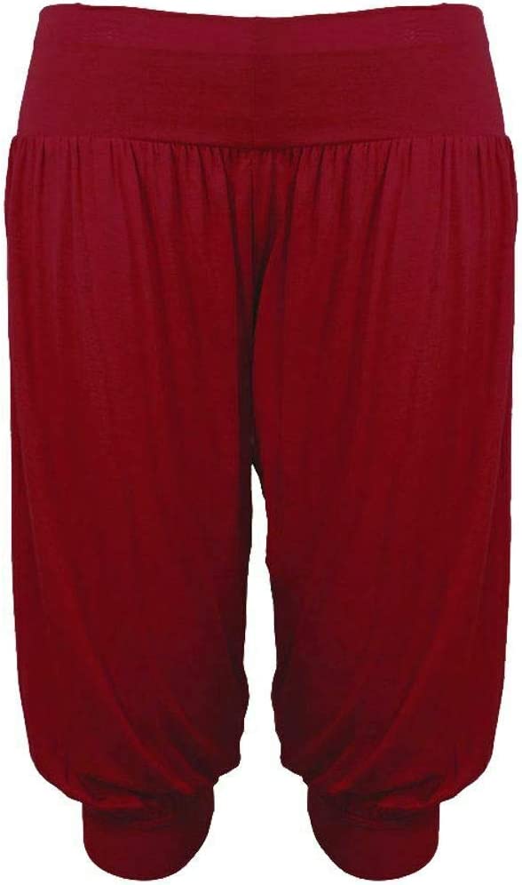 Ladies Plus Size Ali Baba Baggy Stretch Fit Shorts Womens Plain Cropped Harem Trouser Pants 8-26