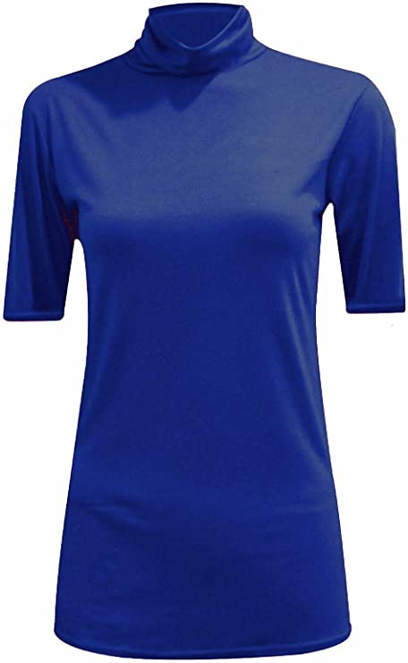 Womens Ladies Turtle Polo Neck Jumper Short Sleeve Top High Neck T Shirt Top Plus 8-14