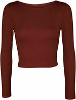 Load image into Gallery viewer, Womens Crop Long Sleeve T Shirt Ladies Short Plain Basic Round Neck Shirts Top 8-14
