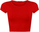 Load image into Gallery viewer, Women Cap Short Sleeve Crop Top Round Neck Plain/Printed T-Shirt Stretchy Summer Cropped Vest Tops Size 8-14
