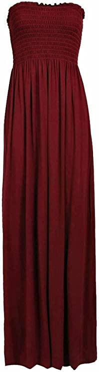 Plus Size Womens Printed Bandeau Strapless Shirred Ladies Long Maxi Dress