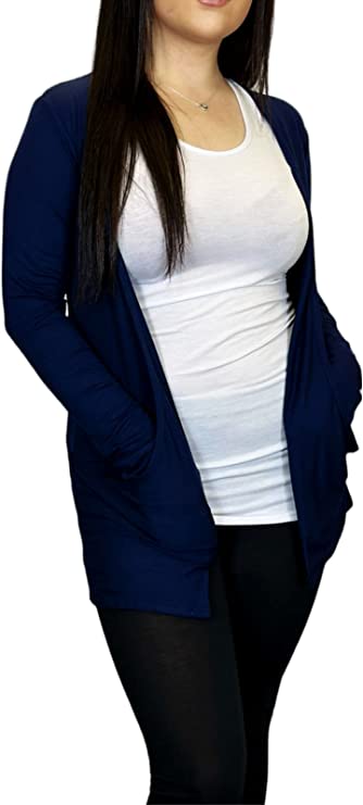 Ladies Long Sleeve Pocket Cardigan Womens Top Sizes 8-14