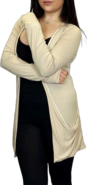 Ladies Long Sleeve Pocket Cardigan Womens Top Sizes 8-14