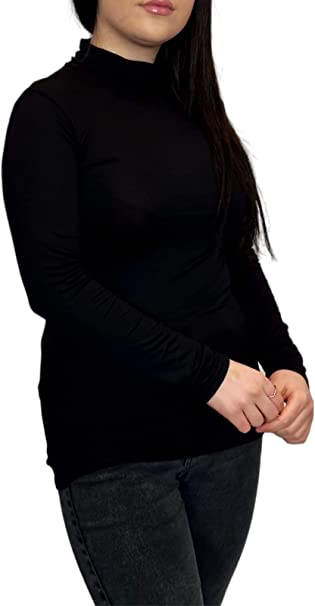 Ladies Polo Roll Neck Long Sleeve Turtle Neck Plain Jumpers for Women Top Womens Ladies New Plain Turtle Polo Roll Neck Long Sleeve Stretch Jumper T-Shirt Tee Top 8-14