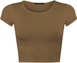 Load image into Gallery viewer, Women Cap Short Sleeve Crop Top Round Neck Plain/Printed T-Shirt Stretchy Summer Cropped Vest Tops Size 8-14
