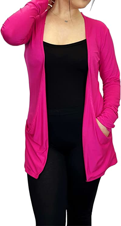 Ladies Long Sleeve Pocket Cardigan Womens Top Sizes 8-14