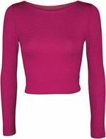 Load image into Gallery viewer, Womens Crop Long Sleeve T Shirt Ladies Short Plain Basic Round Neck Shirts Top 8-14
