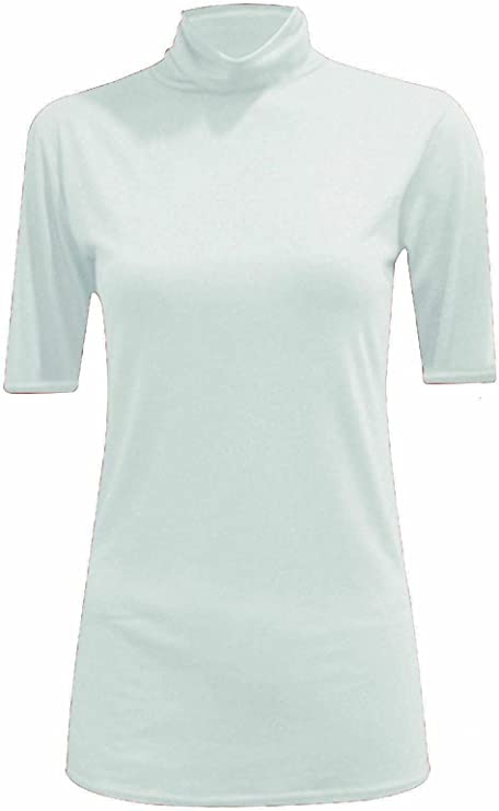 Womens Ladies Turtle Polo Neck Jumper Short Sleeve Top High Neck T Shirt Top Plus 8-14