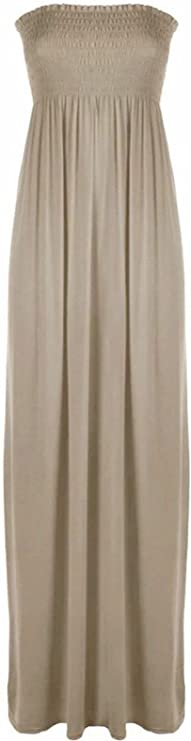 Plus Size Womens Printed Bandeau Strapless Shirred Ladies Long Maxi Dress