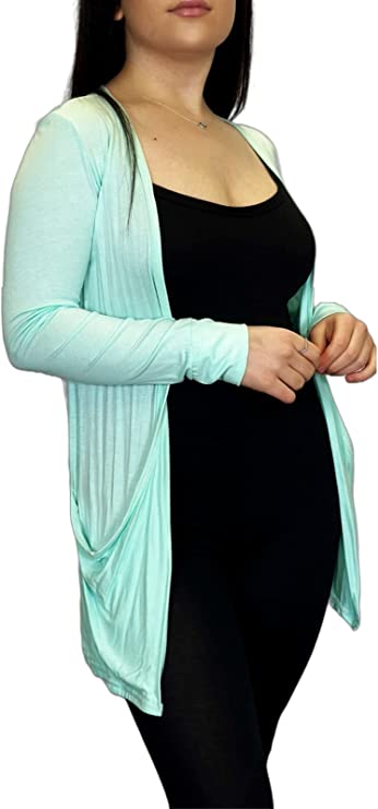 Ladies Long Sleeve Pocket Cardigan Womens Top Sizes 8-14