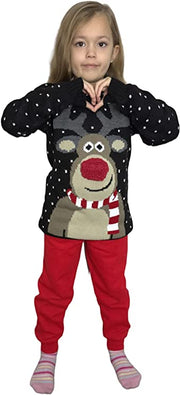 Children's Kids Girls Boys Pom Nose Christmas Jumper