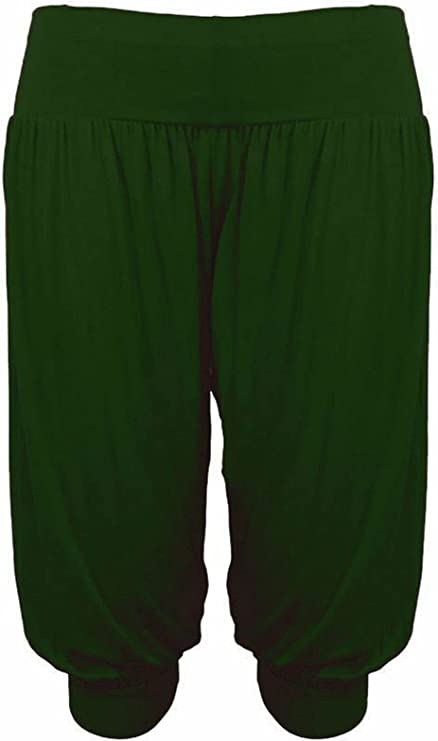 Ladies Plus Size Ali Baba Baggy Stretch Fit Shorts Womens Plain Cropped Harem Trouser Pants 8-26