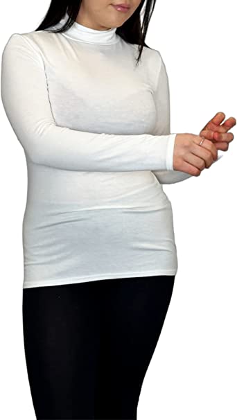Ladies Polo Roll Neck Long Sleeve Turtle Neck Plain Jumpers for Women Top Womens Ladies New Plain Turtle Polo Roll Neck Long Sleeve Stretch Jumper T-Shirt Tee Top 8-14