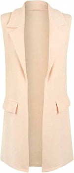 Load image into Gallery viewer, Ladies Front Open Sleeveless Long Duster Coat Waistcoat Blazer Womens Sleeveless Open Front Long Waistcoat Stylish Crepe Pocket Jacket Coat Plus Size UK Size 8-26
