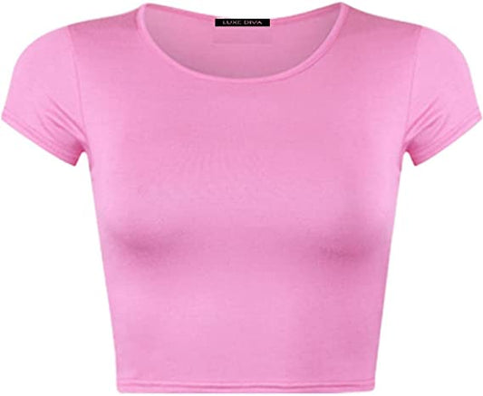 LUXE DIVA Women's Cap Sleeve Crop Top Plain Printed