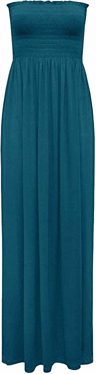 Plus Size Womens Printed Bandeau Strapless Shirred Ladies Long Maxi Dress