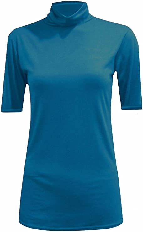 Womens Ladies Turtle Polo Neck Jumper Short Sleeve Top High Neck T Shirt Top Plus 8-14