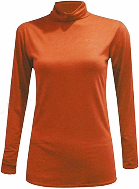 Ladies Polo Roll Neck Long Sleeve Turtle Neck Plain Jumpers for Women Top Womens Ladies New Plain Turtle Polo Roll Neck Long Sleeve Stretch Jumper T-Shirt Tee Top 8-14