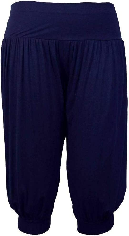 Ladies Plus Size Ali Baba Baggy Stretch Fit Shorts Womens Plain Cropped Harem Trouser Pants 8-26
