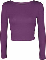 Load image into Gallery viewer, Womens Crop Long Sleeve T Shirt Ladies Short Plain Basic Round Neck Shirts Top 8-14
