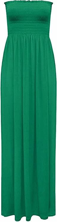 Plus Size Womens Printed Bandeau Strapless Shirred Ladies Long Maxi Dress