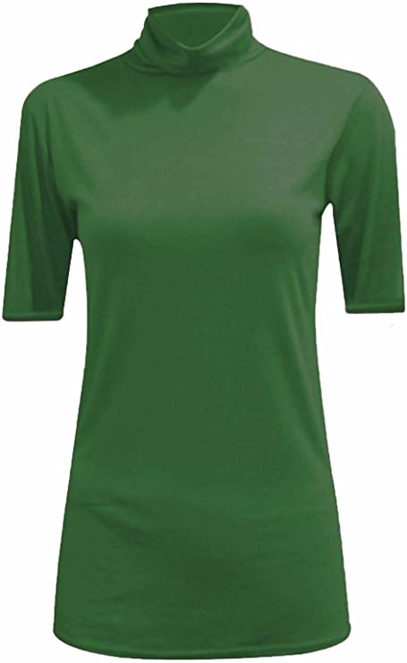 Womens Ladies Turtle Polo Neck Jumper Short Sleeve Top High Neck T Shirt Top Plus 8-14
