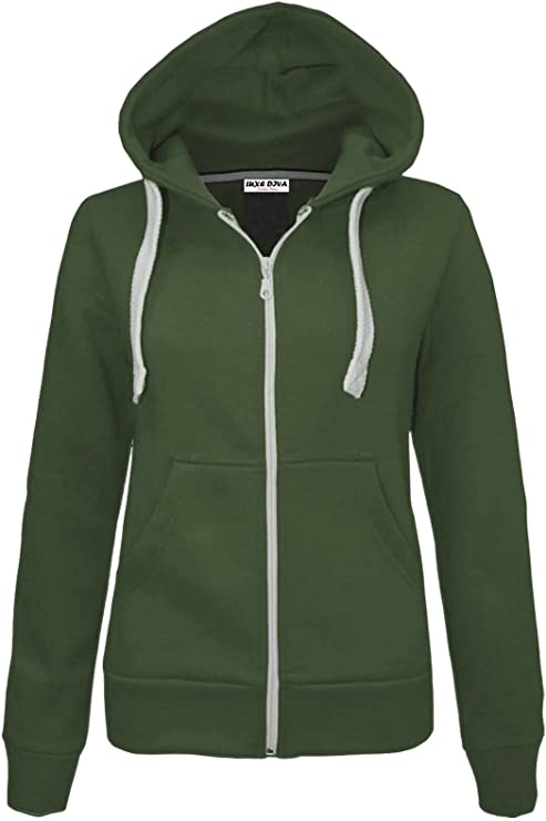 Ladies Plain Colour Hoodie Womens Fleece Hooded Top Zip Zipper Hoodie Sweatshirt Available in 22 Colours Plus Sizes Small-XL