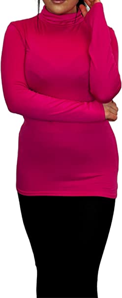 Ladies Polo Roll Neck Long Sleeve Turtle Neck Plain Jumpers for Women Top Womens Ladies New Plain Turtle Polo Roll Neck Long Sleeve Stretch Jumper T-Shirt Tee Top 8-14