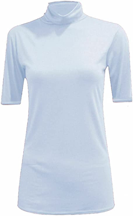 Womens Ladies Turtle Polo Neck Jumper Short Sleeve Top High Neck T Shirt Top Plus 8-14