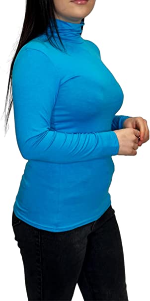 Ladies Polo Roll Neck Long Sleeve Turtle Neck Plain Jumpers for Women Top Womens Ladies New Plain Turtle Polo Roll Neck Long Sleeve Stretch Jumper T-Shirt Tee Top 8-14