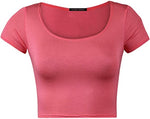 Load image into Gallery viewer, Women Cap Short Sleeve Crop Top Round Neck Plain/Printed T-Shirt Stretchy Summer Cropped Vest Tops Size 8-14
