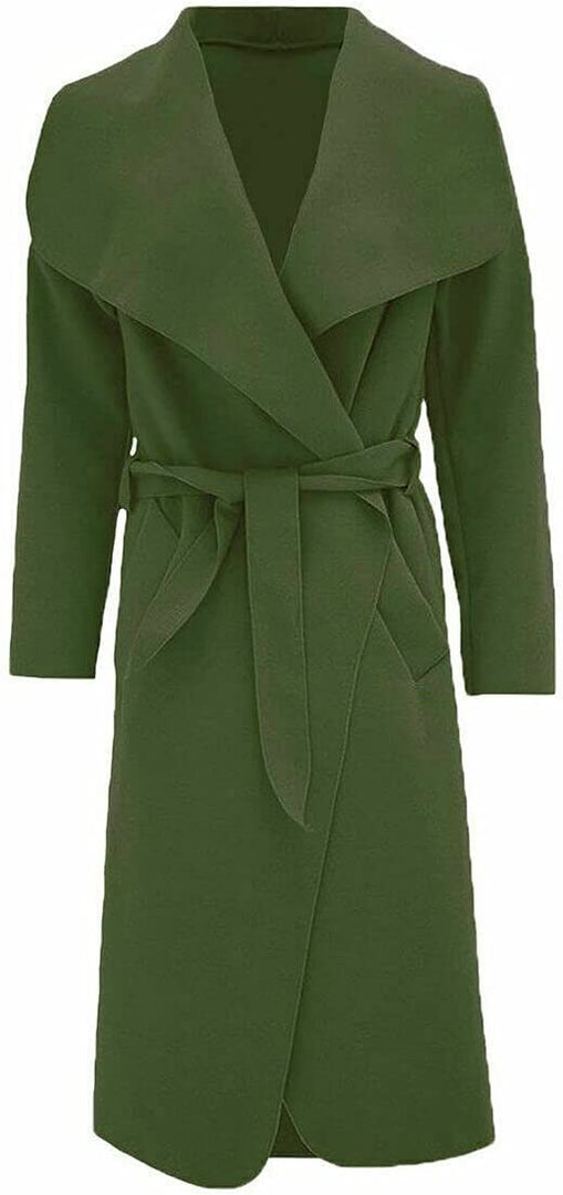 Womens Ladies Italian Waterfall Drape Belted Coat Long Sleeve Collared Pockets Celeb Oversized Duster Cardigan Trech Coats Plus Size UK 8-22