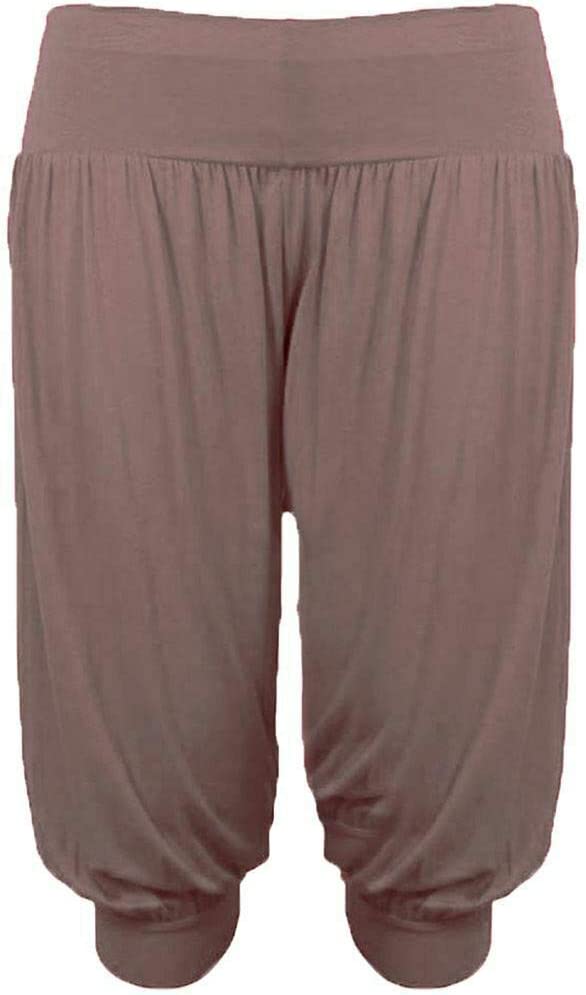 Ladies Plus Size Ali Baba Baggy Stretch Fit Shorts Womens Plain Cropped Harem Trouser Pants 8-26