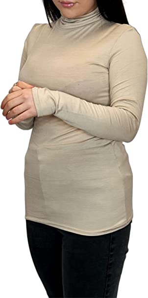 Ladies Polo Roll Neck Long Sleeve Turtle Neck Plain Jumpers for Women Top Womens Ladies New Plain Turtle Polo Roll Neck Long Sleeve Stretch Jumper T-Shirt Tee Top 8-14