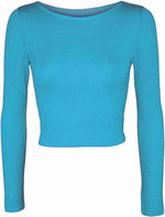 Load image into Gallery viewer, Womens Crop Long Sleeve T Shirt Ladies Short Plain Basic Round Neck Shirts Top 8-14
