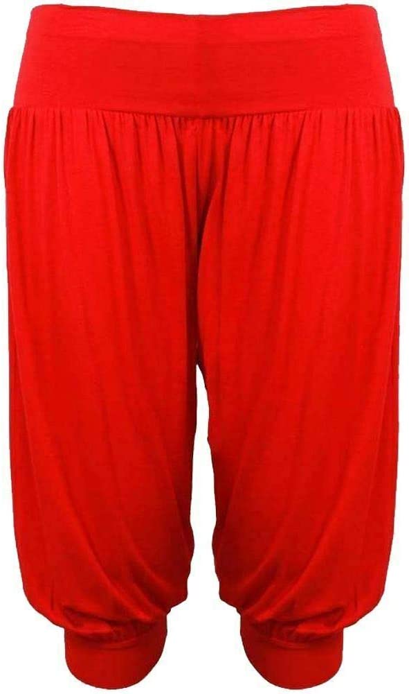 Ladies Plus Size Ali Baba Baggy Stretch Fit Shorts Womens Plain Cropped Harem Trouser Pants 8-26