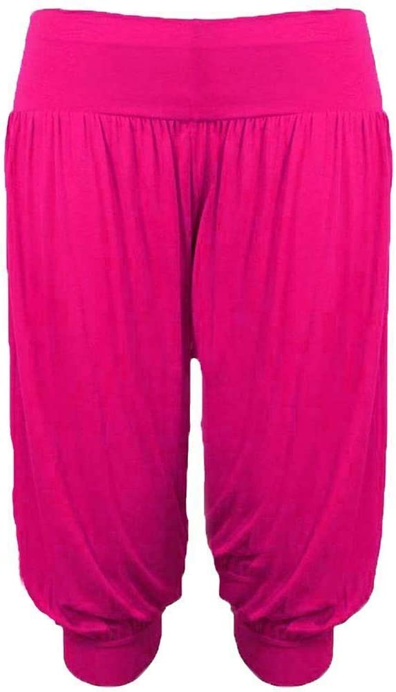 Ladies Plus Size Ali Baba Baggy Stretch Fit Shorts Womens Plain Cropped Harem Trouser Pants 8-26